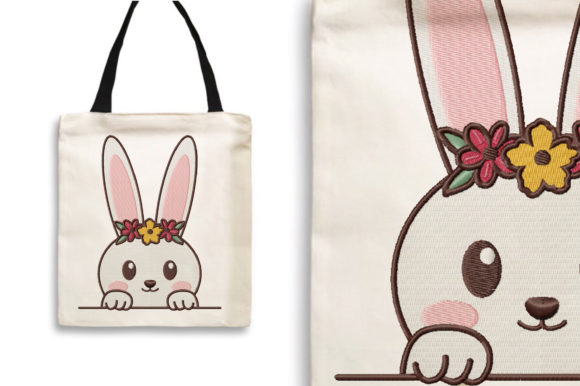 Adorable Rabbit with Flower Crown Embroidery