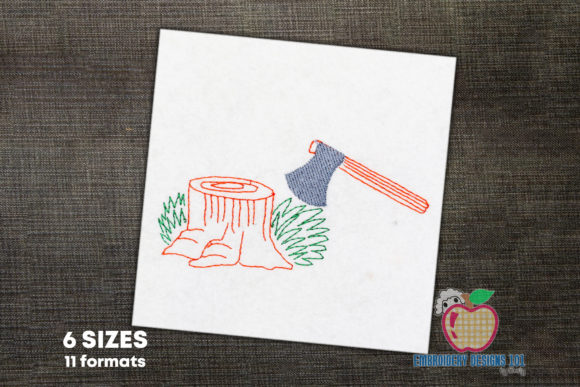 Axe with Tree Stump Sketch: A Versatile Embroidery Design