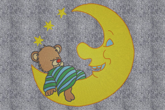 Bear on the Moon: A Whimsical Embroidery Design